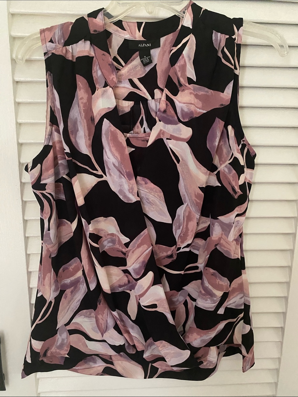 Alfani Black Sleeveless Top with Pink Floral Leaf Print